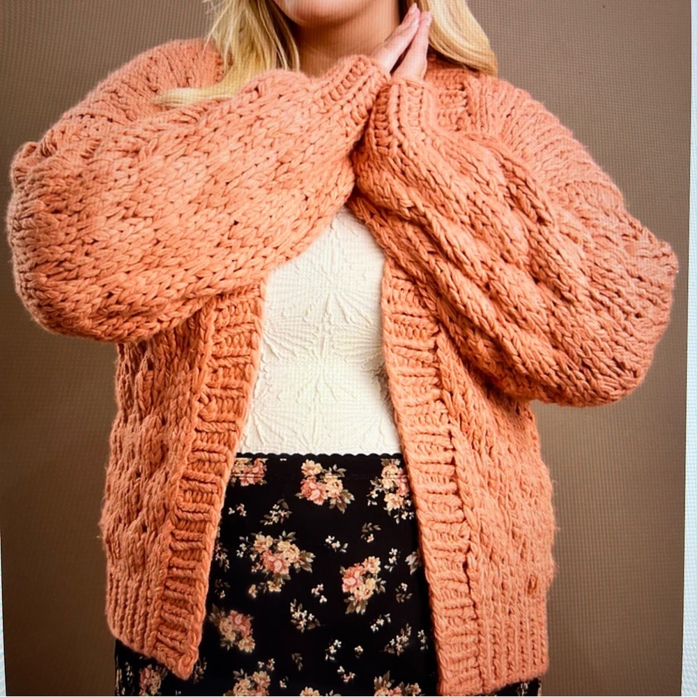 ARULA Women's Cozy Chunky Knit Cardigan-Warm- Feminine Peach Size A (L/XL)